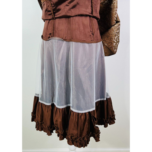 Jessica McClintock Brown V‎ Neck Ruffle Hem Rhinestone Dress Size 12 - Picture 8 of 12